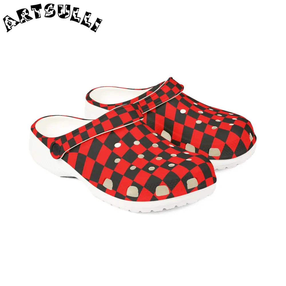 JAKKOUTTHEBXX Checkerboard Red and Black EVA Foam Rubber Shoes (AOP)