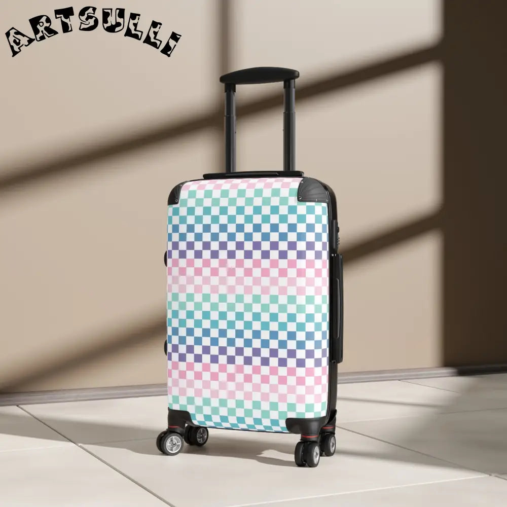 JAKKOUTTHEBXX Vaporwave Rainbow Checkerboard II Multi-Color Suitcase