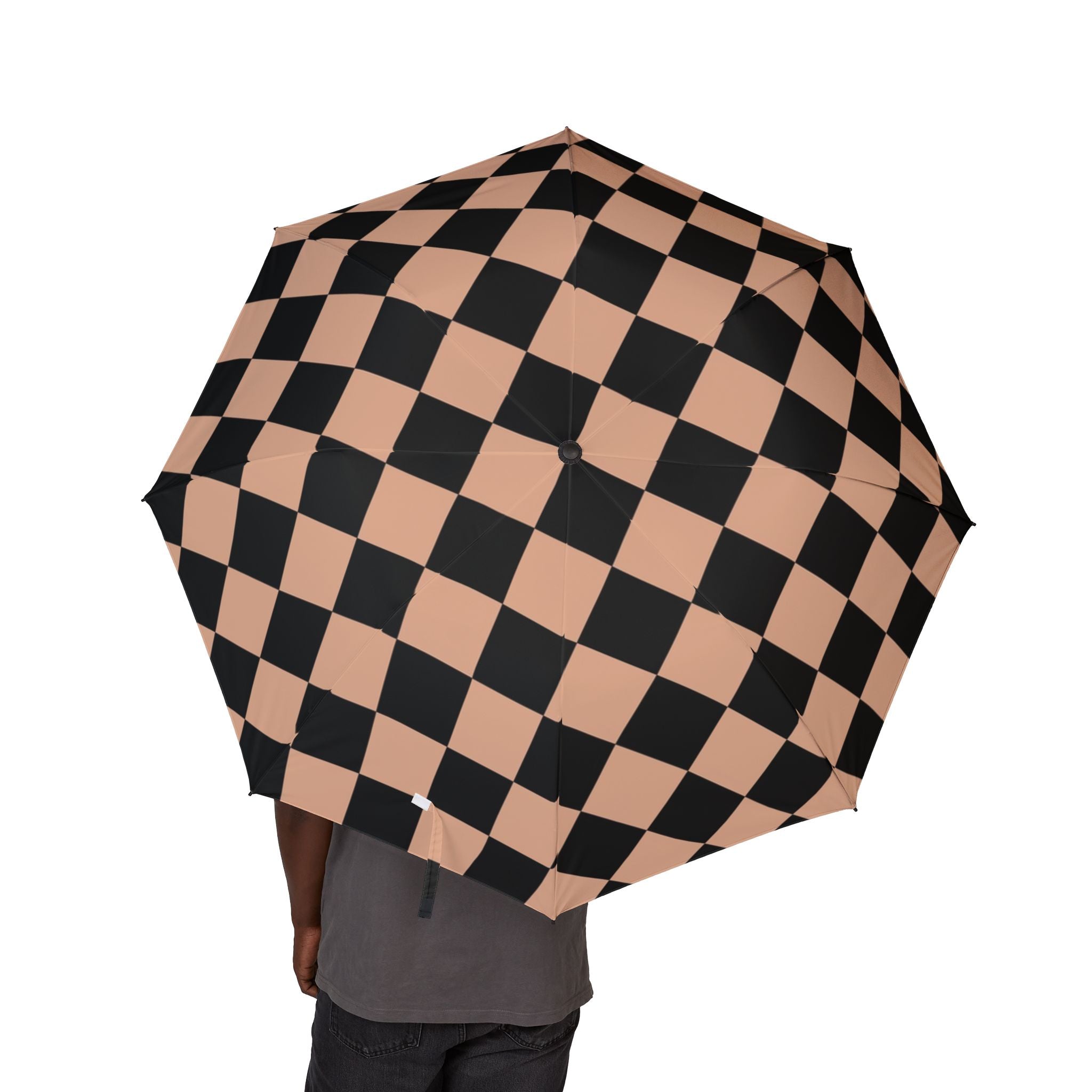 Checkerboard Soft Orange and Black Semi-Automatic Foldable Umbrella, Artsulli - Art is Long, Life is Short, Accessories, , , , , , , 
