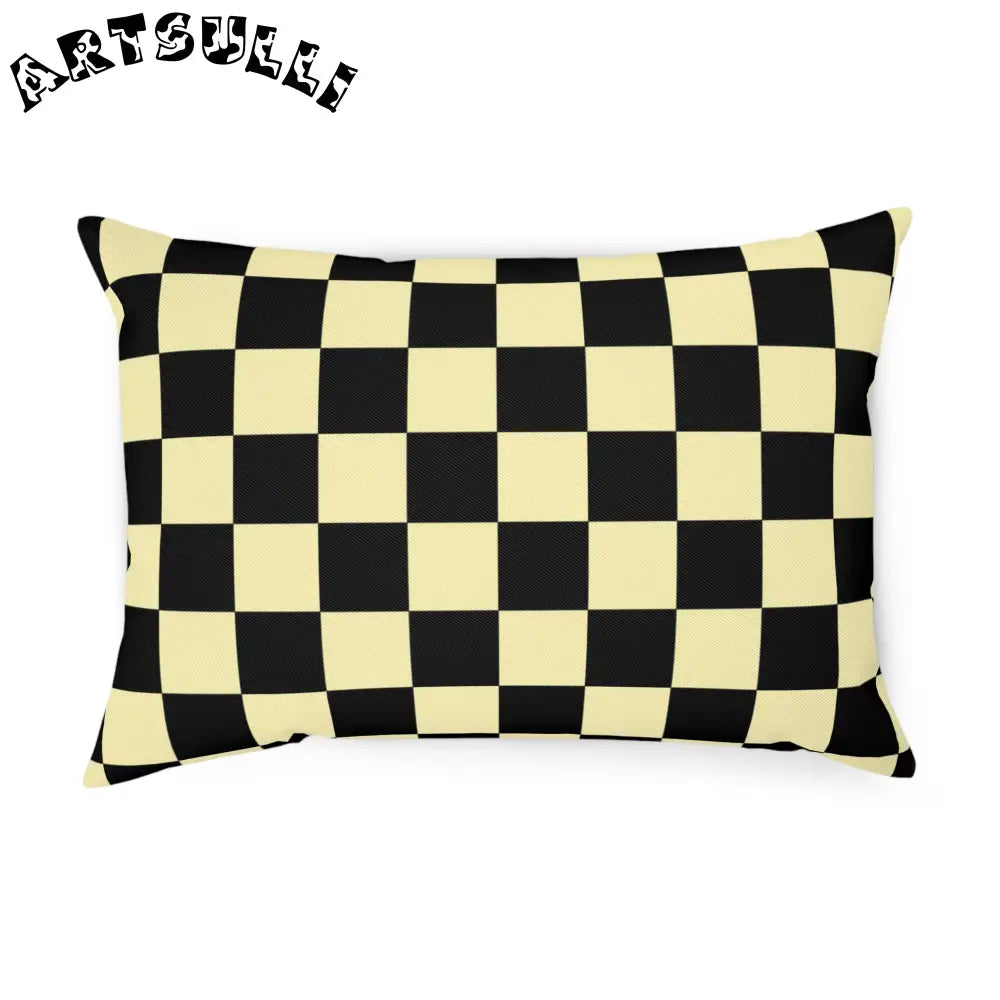 JAKKOUTTHEBXX Checkerboard Black and Yellow Cushion JAKKOUTTHEBXX