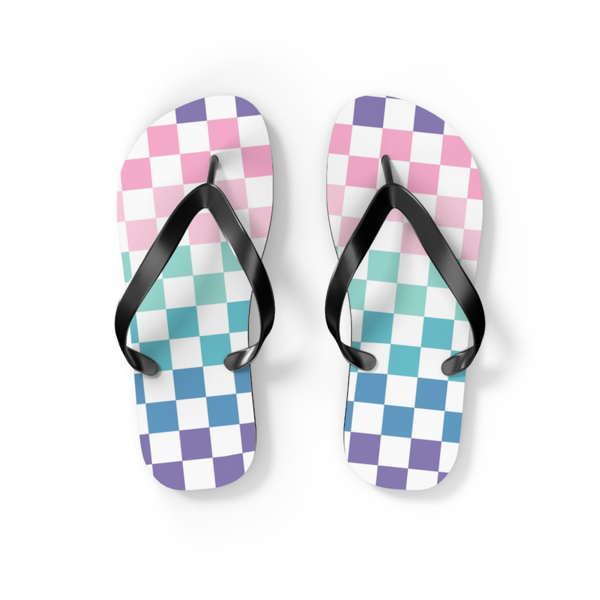 Vaporwave Rainbow  Checkerboard Multi-Color Flip Flops, Artsulli - Art is Long, Life is Short, Shoes, Size, S, Color, Black sole, , , 82799597801255996510