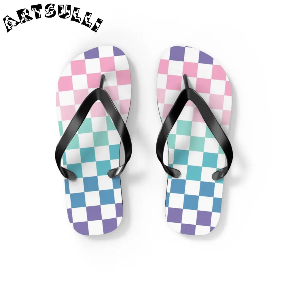 JAKKOUTTHEBXX Vaporwave Rainbow Checkerboard Multi-Color Flip Flops