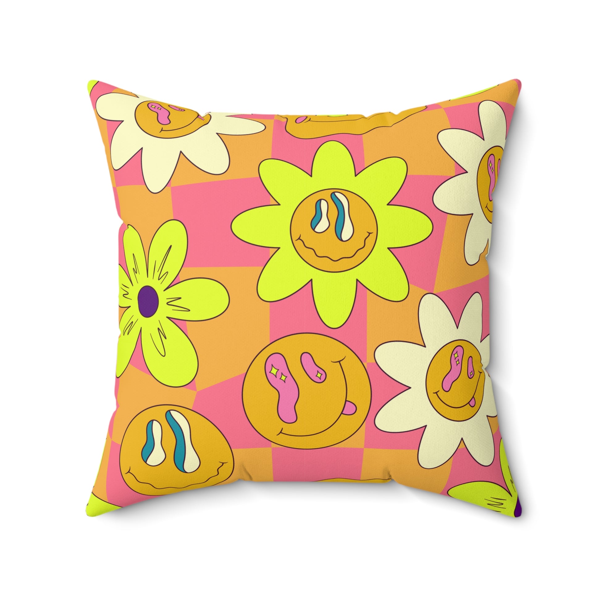 Trippy Sour Face Rave Spun Polyester Square Pillow, Artsulli - Art is Long, Life is Short, Home Decor, Size, 20" × 20", , , , , 13944471232072