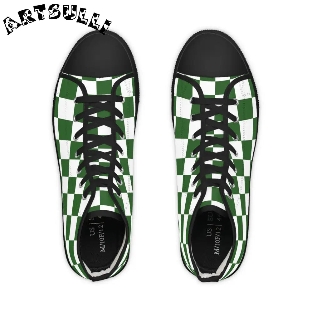 JAKKOUTTHEBXX Checkerboard White and Dark Green Men’s High Top