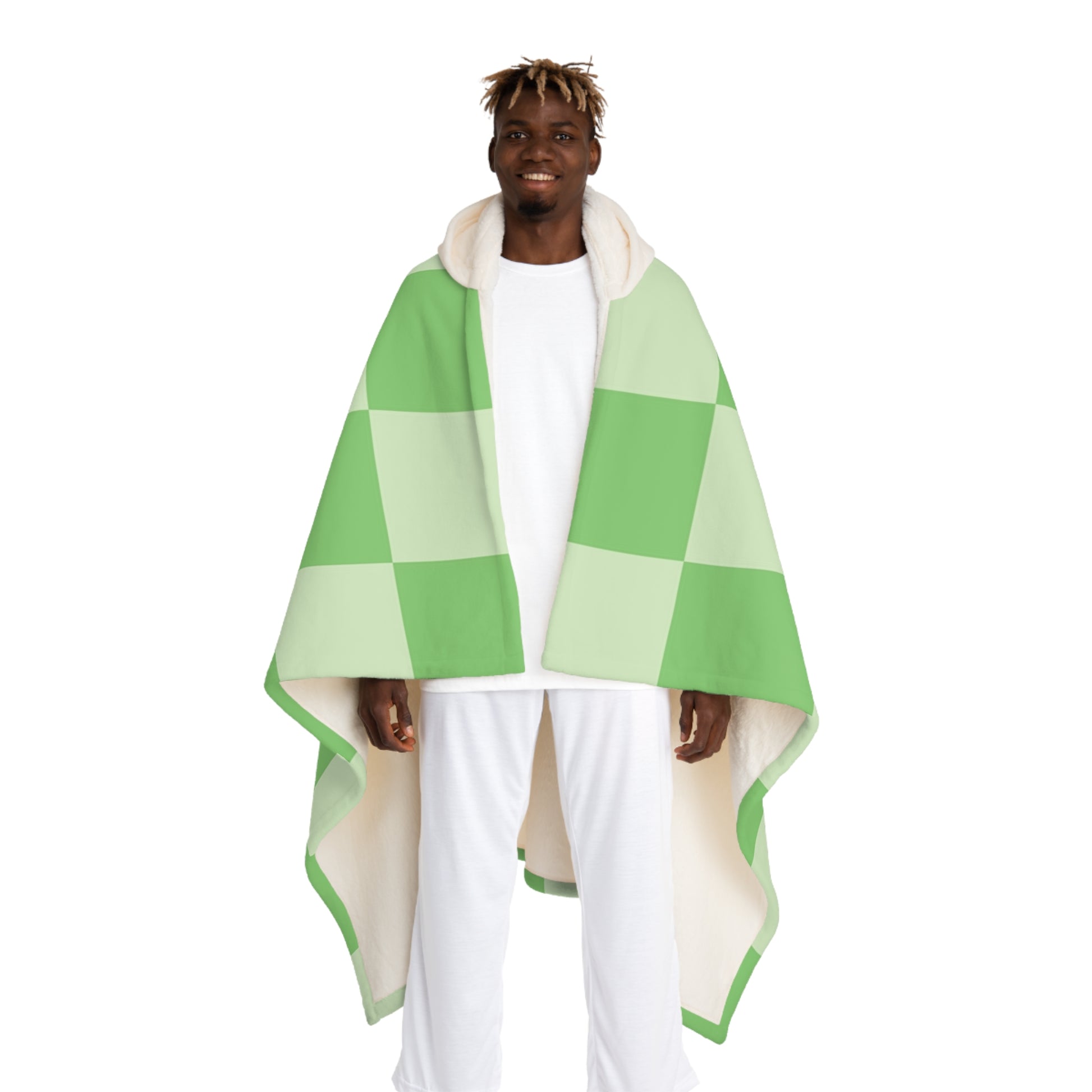 Checkerboard Green Hooded Sherpa Fleece Blanket, Artsulli - Art is Long, Life is Short, All Over Prints, Size, One size, Color, Cream, , , 47432008974955341446