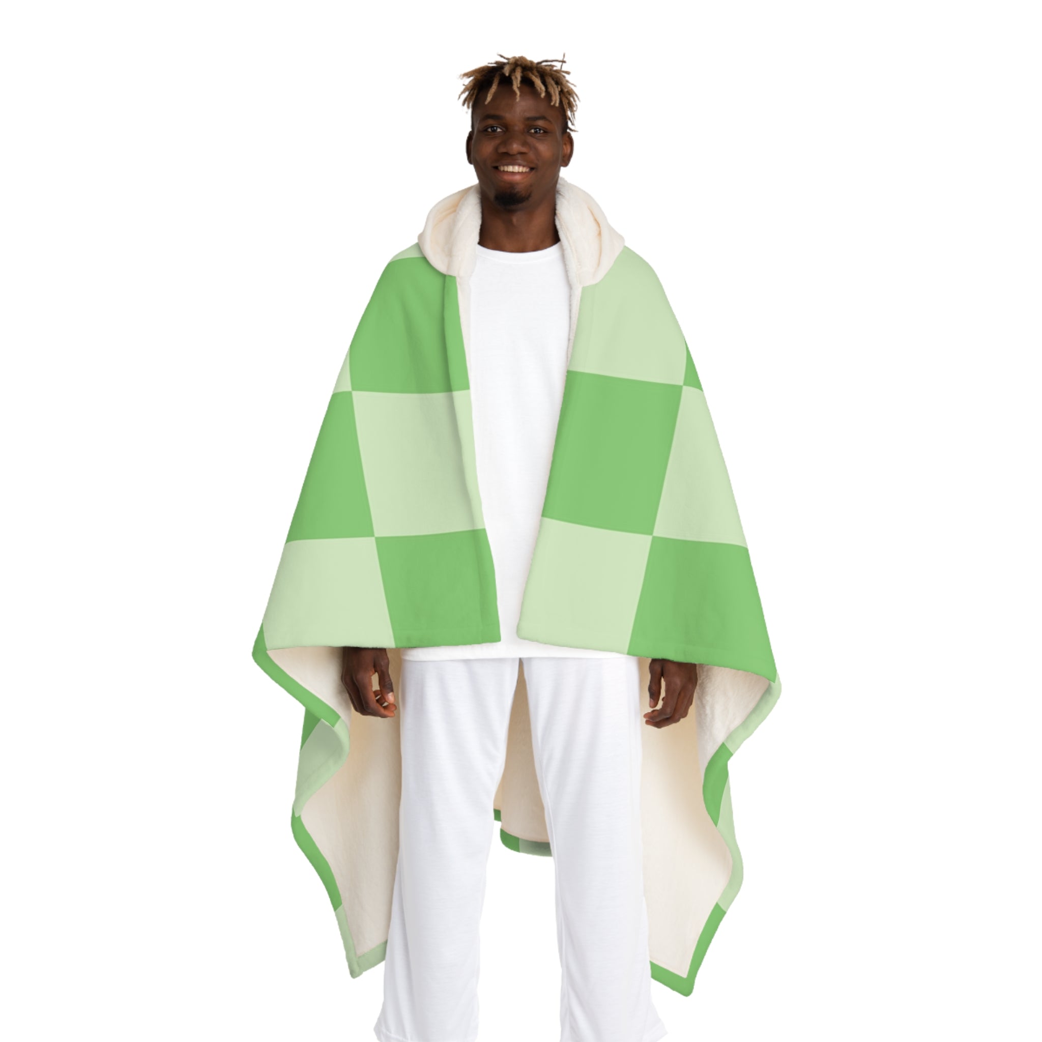 Checkerboard Green Hooded Sherpa Fleece Blanket, Artsulli - Art is Long, Life is Short, All Over Prints, Size, One size, Color, Cream, , , 73668068925164540535
