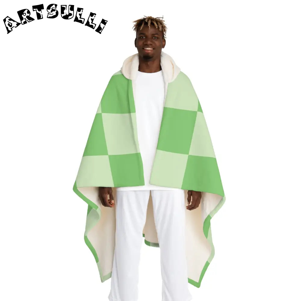 JAKKOUTTHEBXX Checkerboard Green Hooded Sherpa Fleece Blanket