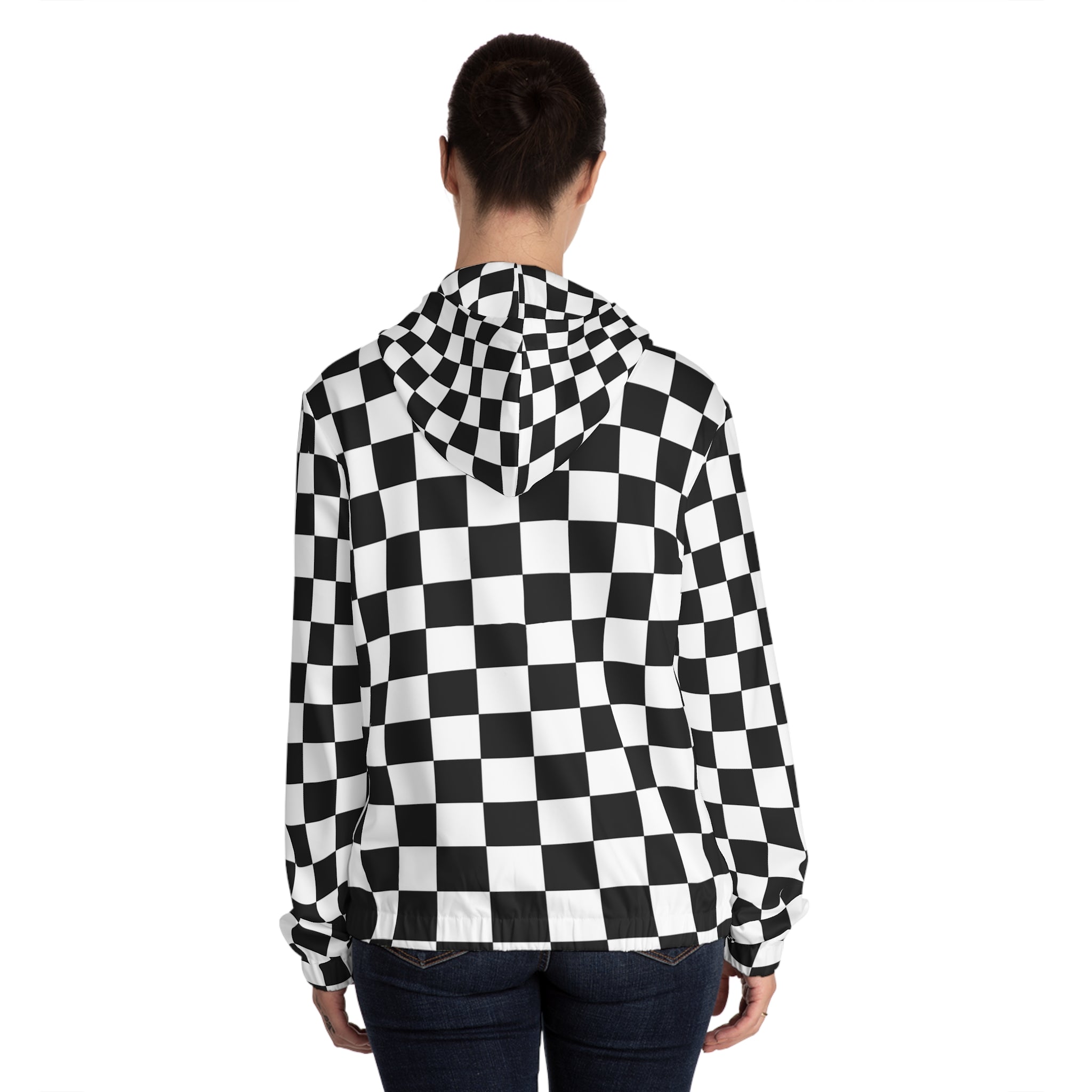 Checkerboard White and Black Women’s Full-Zip Hoodie (AOP), Artsulli - Art is Long, Life is Short, All Over Prints, , , , , , , 