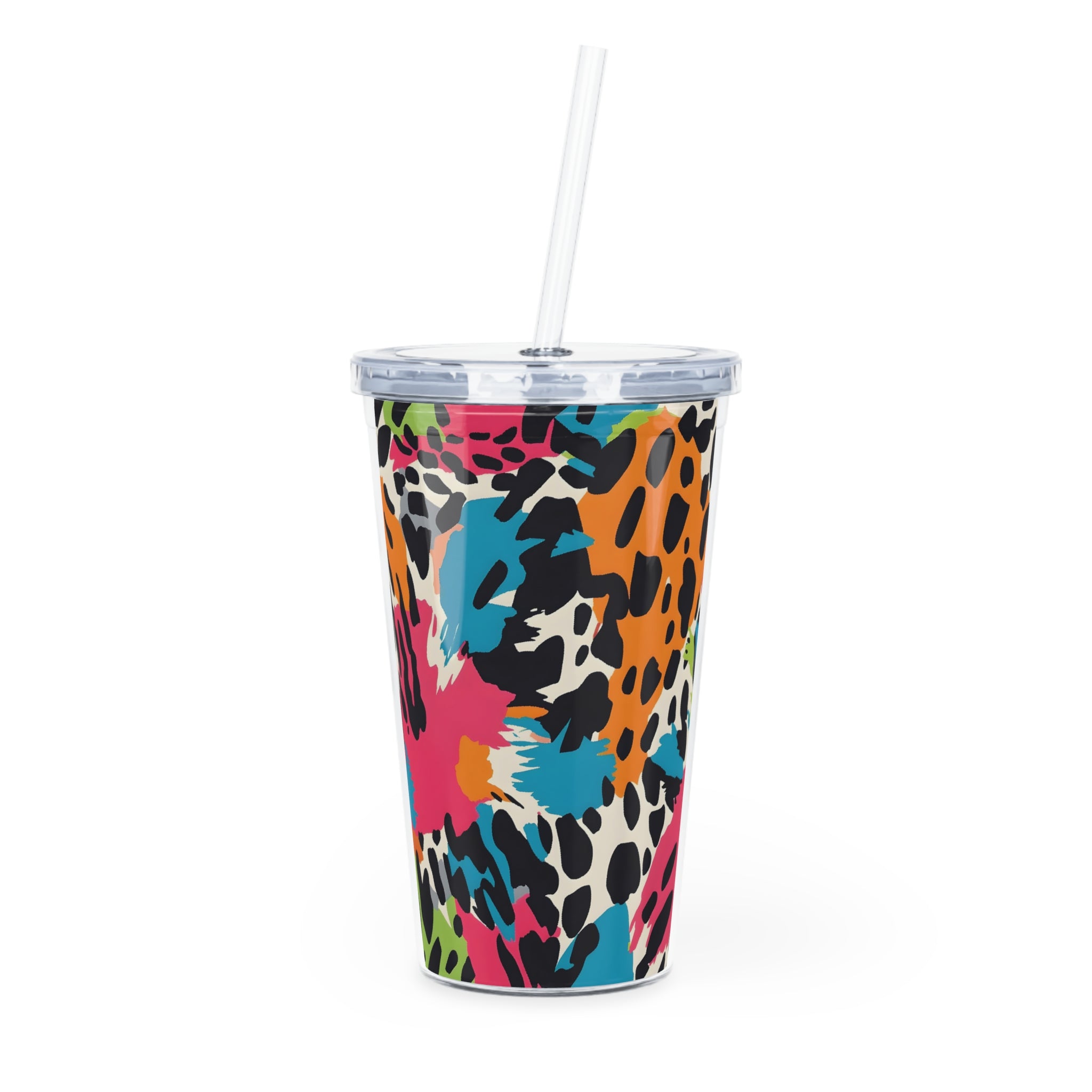 Wild Brush Strokes x Animal Print Multi-Color Plastic Tumbler with Straw, Artsulli - Art is Long, Life is Short, Mug, Size, 20oz, Color, Transparent, , , 28550150723305885500