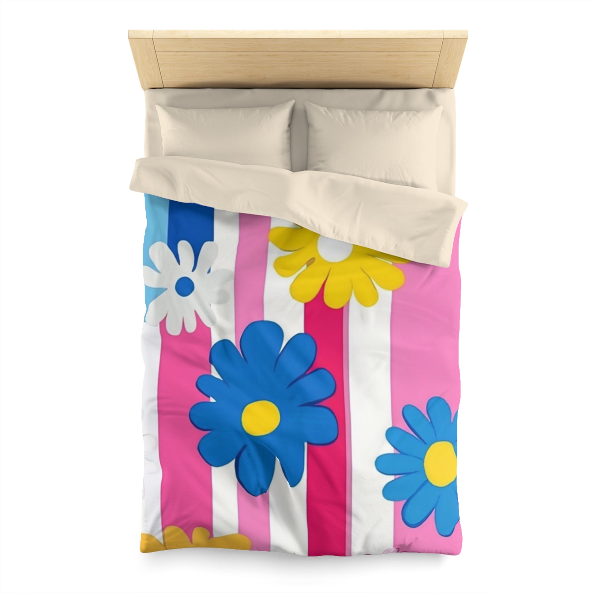 Flowers x Stripes Multi-Color Microfiber Duvet Cover, Artsulli - Art is Long, Life is Short, Home Decor, , , , , , , 