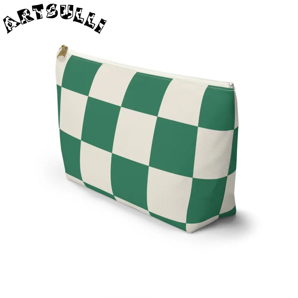 JAKKOUTTHEBXX Checkerboard Dark Green Accessory Pouch w T-bottom