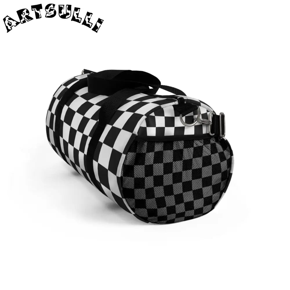 JAKKOUTTHEBXX Checkerboard White and Black Duffel Bag JAKKOUTTHEBXX