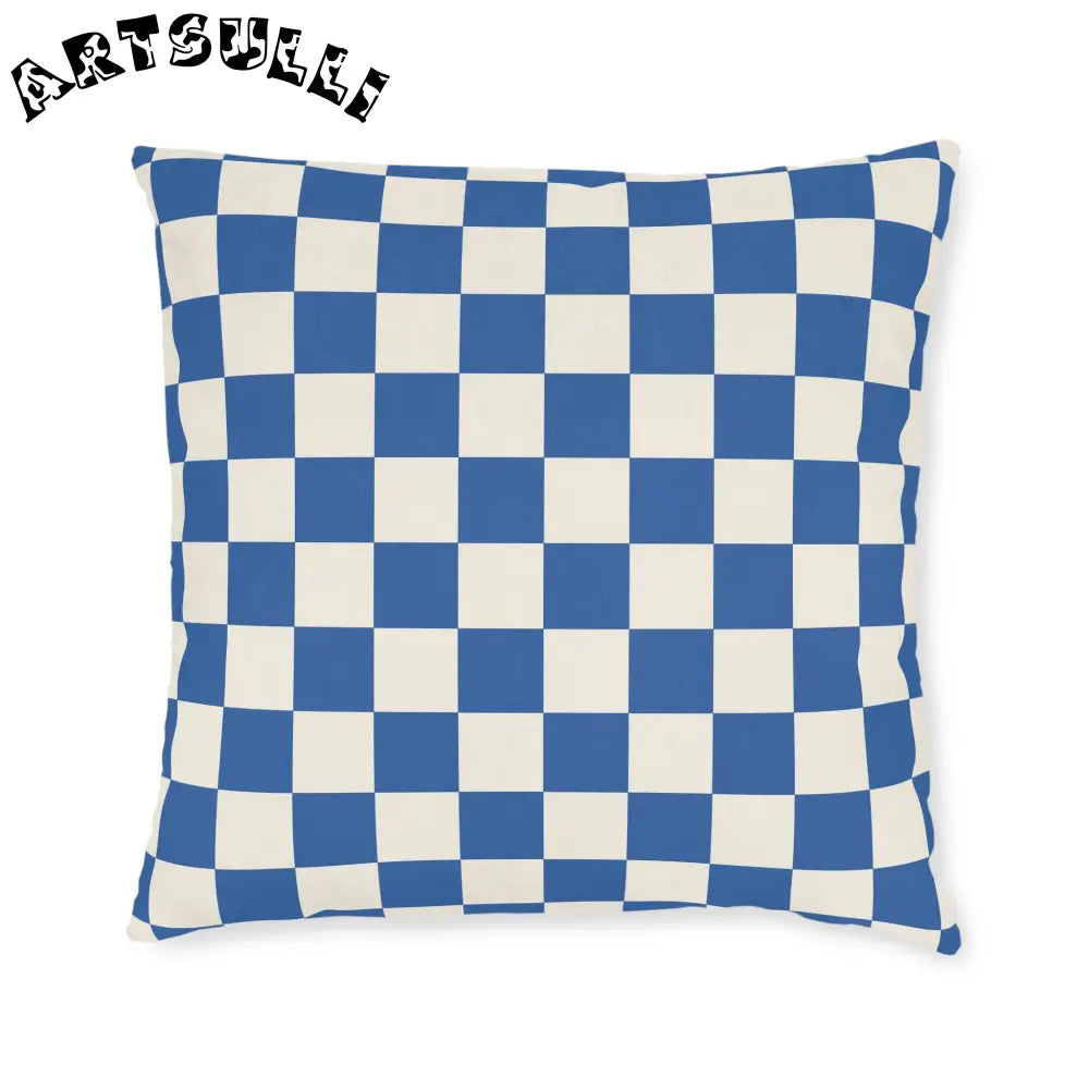 JAKKOUTTHEBXX Checkerboard Blue Square Pillow JAKKOUTTHEBXX Artsulli