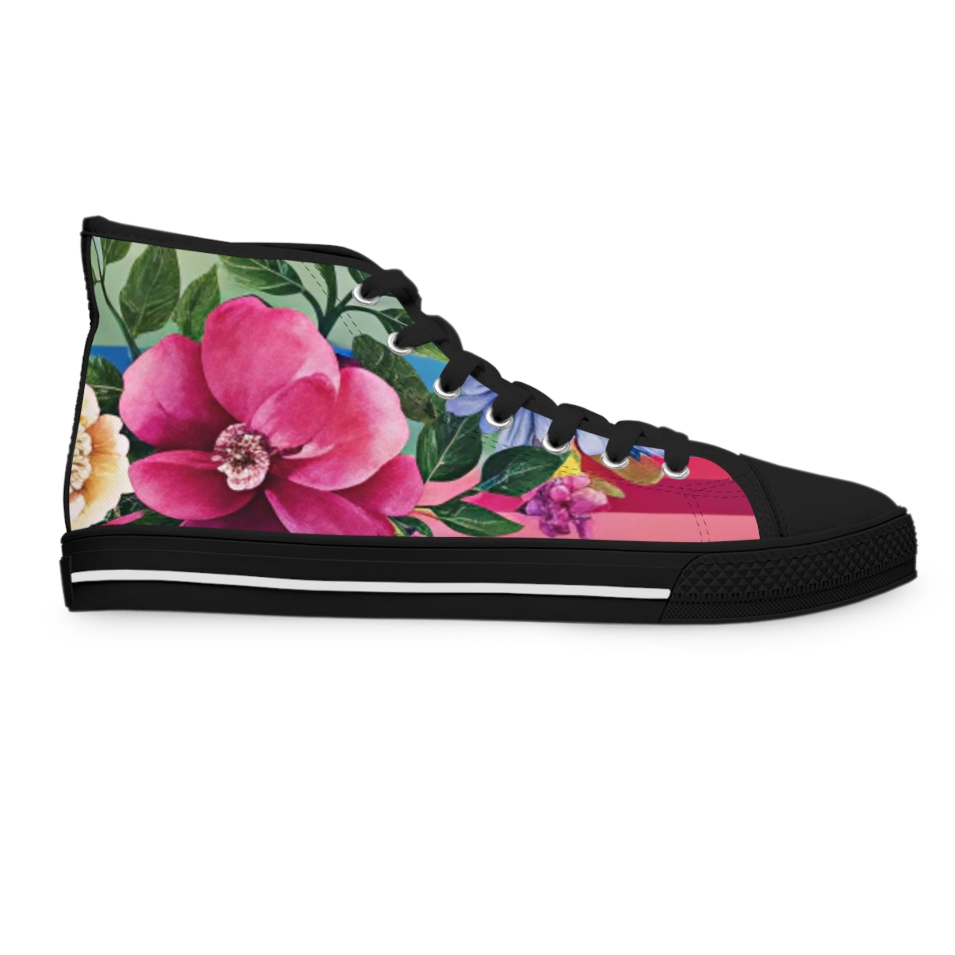 Floral Stripe 4K Women's High Top Sneakers, Artsulli - Art is Long, Life is Short, Shoes, , , , , , , 
