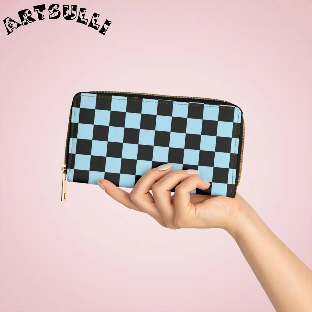 JAKKOUTTHEBXX Checkerboard Black and Blue Zipper Wallet