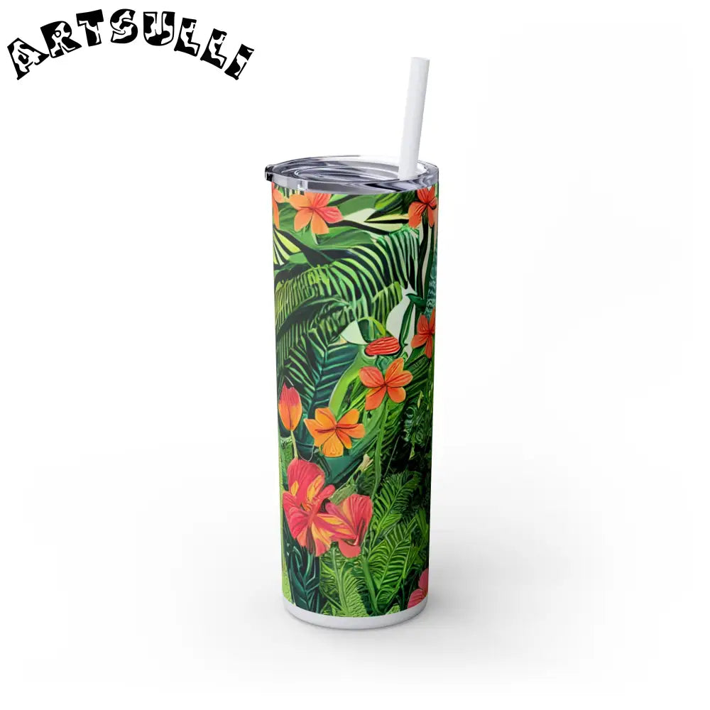 JAKKOUTTHEBXX White Tropical Leaf and Flower Tumbler JAKKOUTTHEBXX