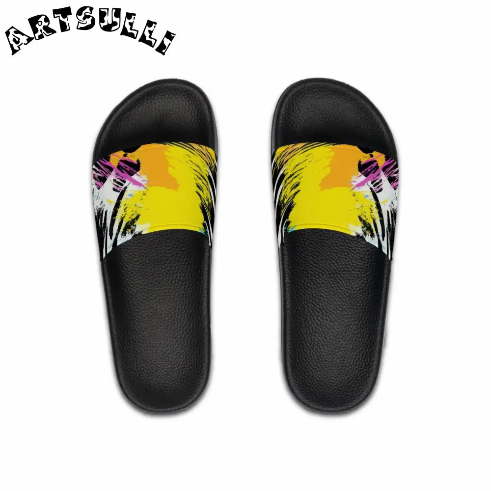 Zebra Stripes x Leopard Print x Paint Splatter Men's Slide Sandals, Artsulli - Art is Long, Life is Short, Shoes, Color, Black sole, Size, US 6, , , 17699203392619