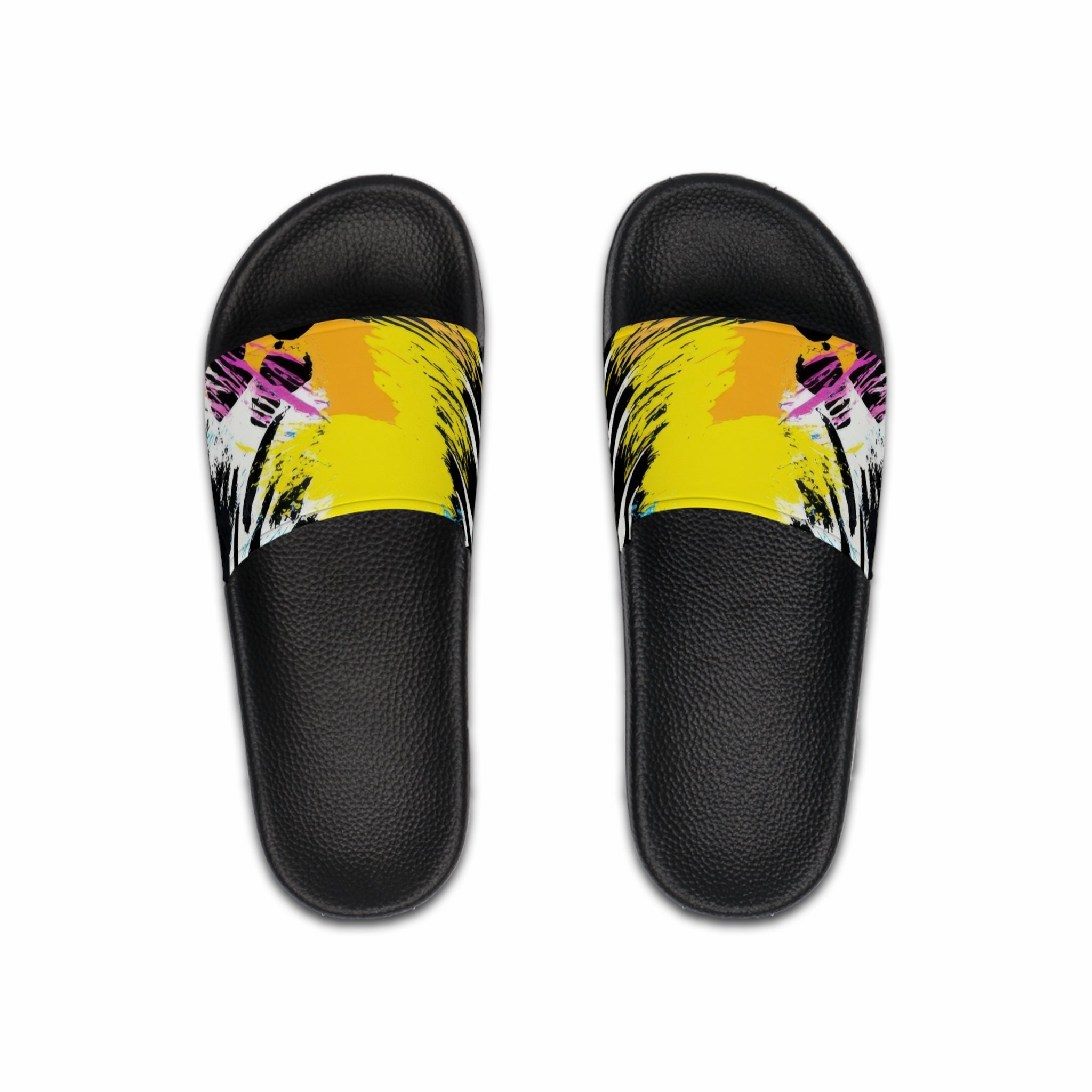 Zebra Stripes x Leopard Print x Paint Splatter Men's Slide Sandals, Artsulli - Art is Long, Life is Short, Shoes, Color, Black sole, Size, US 6, , , 17692309254248