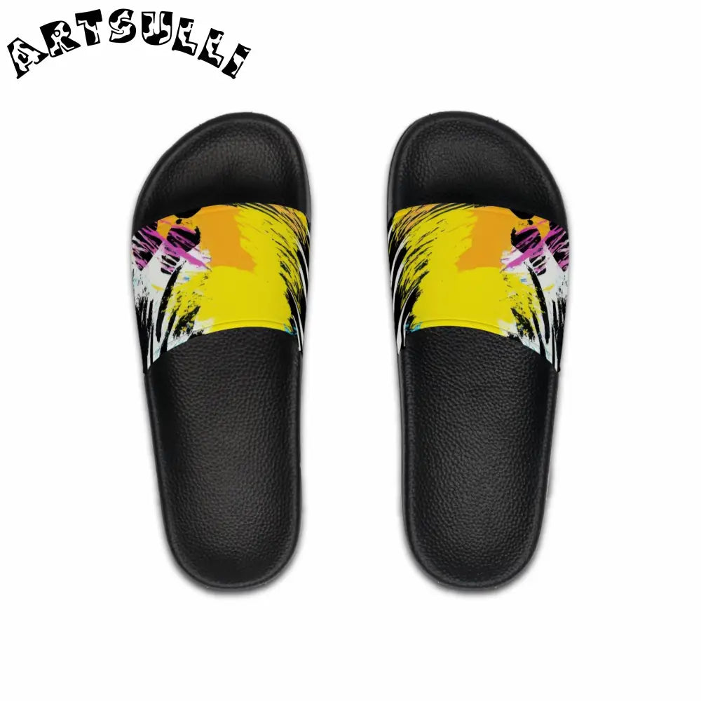 Zebra Stripes x Leopard Print x Paint Splatter Men's Slide Sandals, Artsulli - Art is Long, Life is Short, Shoes, Color, Black sole, Size, US 6, , , 17692309254248