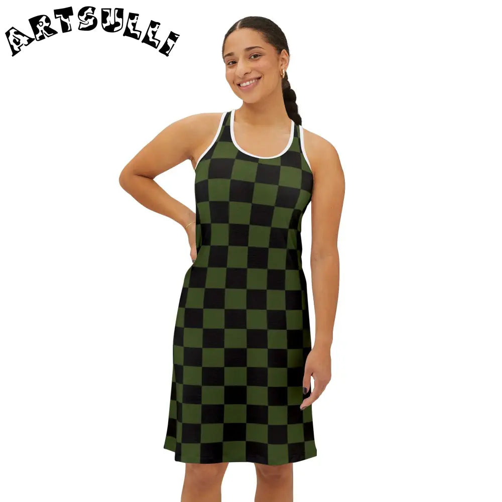 JAKKOUTTHEBXX Checkerboard Olive Green and Black Women’s Racerback