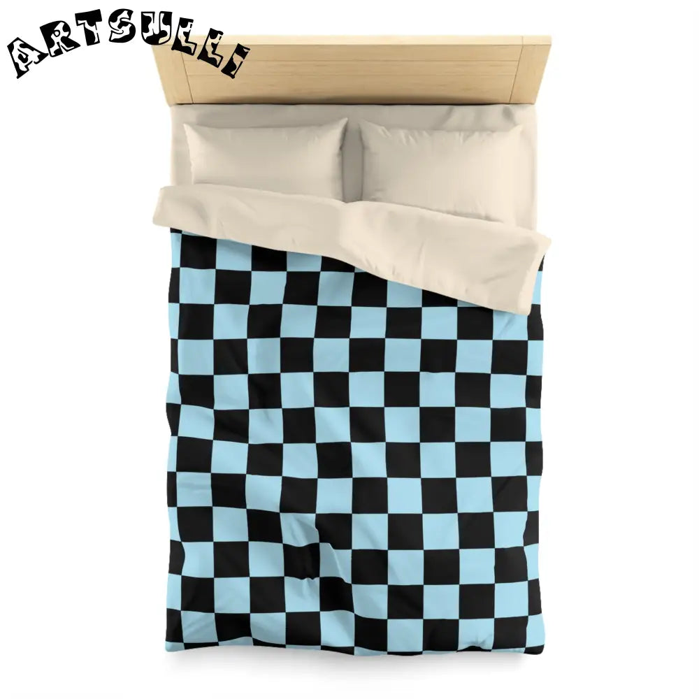 JAKKOUTTHEBXX Checkerboard Black and Blue Microfiber Duvet Cover