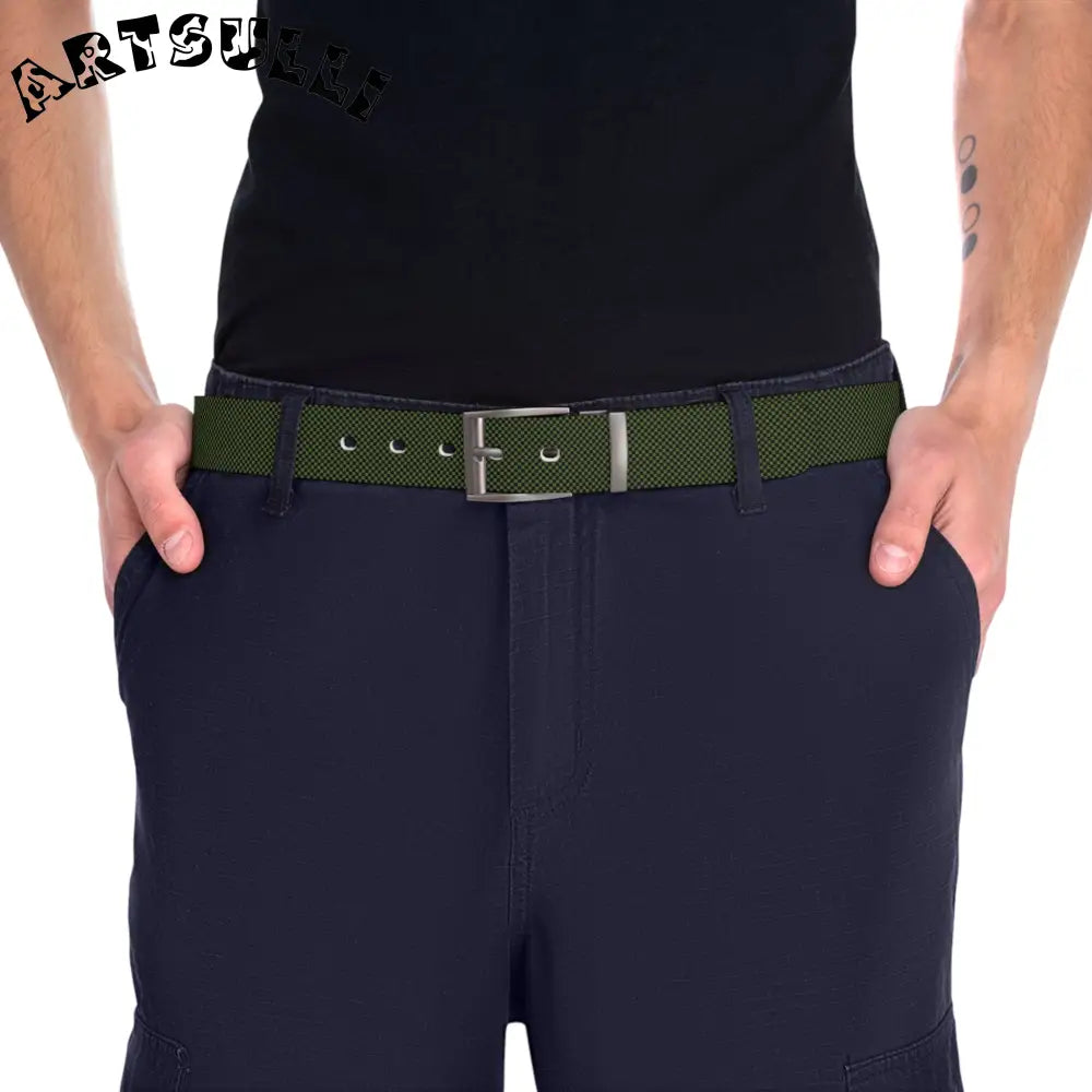 JAKKOUTTHEBXX Checkerboard Olive Green and Black Belt JAKKOUTTHEBXX