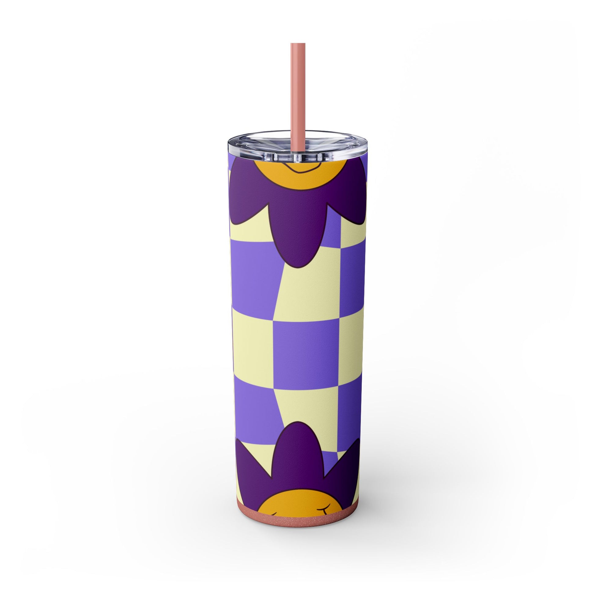 Trippy Flower Power Motifs Rave Garden Grins Skinny Tumbler with Straw, 20oz, Artsulli - Art is Long, Life is Short, Mug, , , , , , , 
