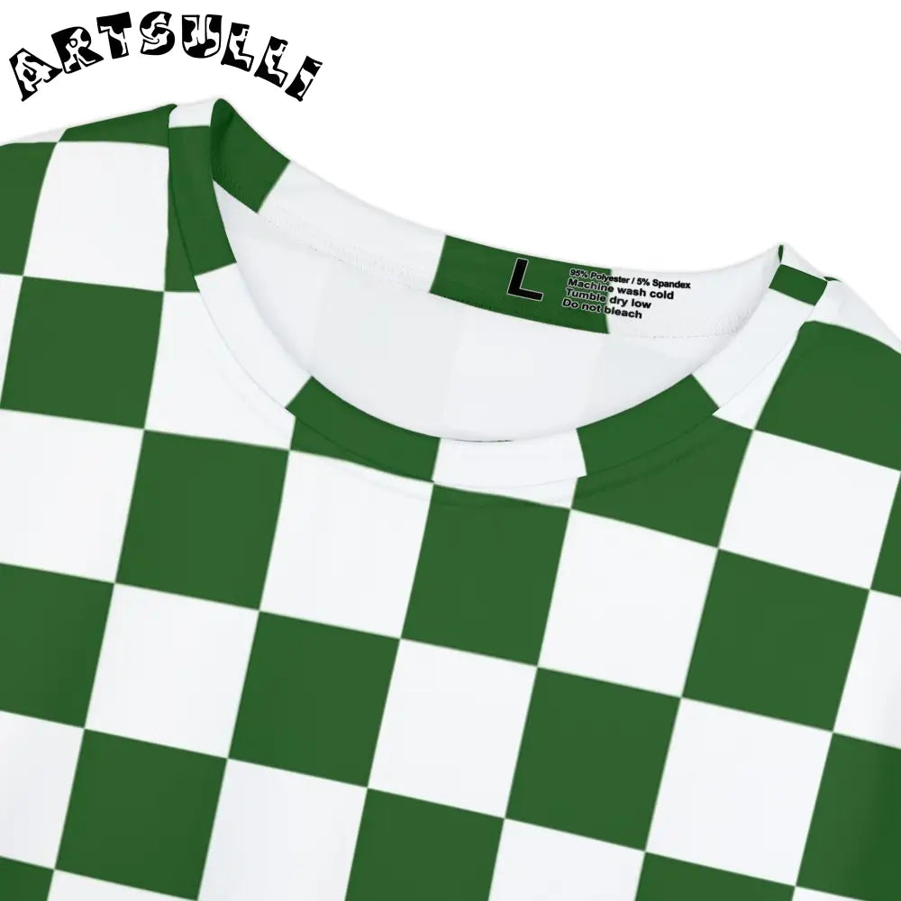 JAKKOUTTHEBXX Checkerboard White and Dark Green Women’s Short Sleeve