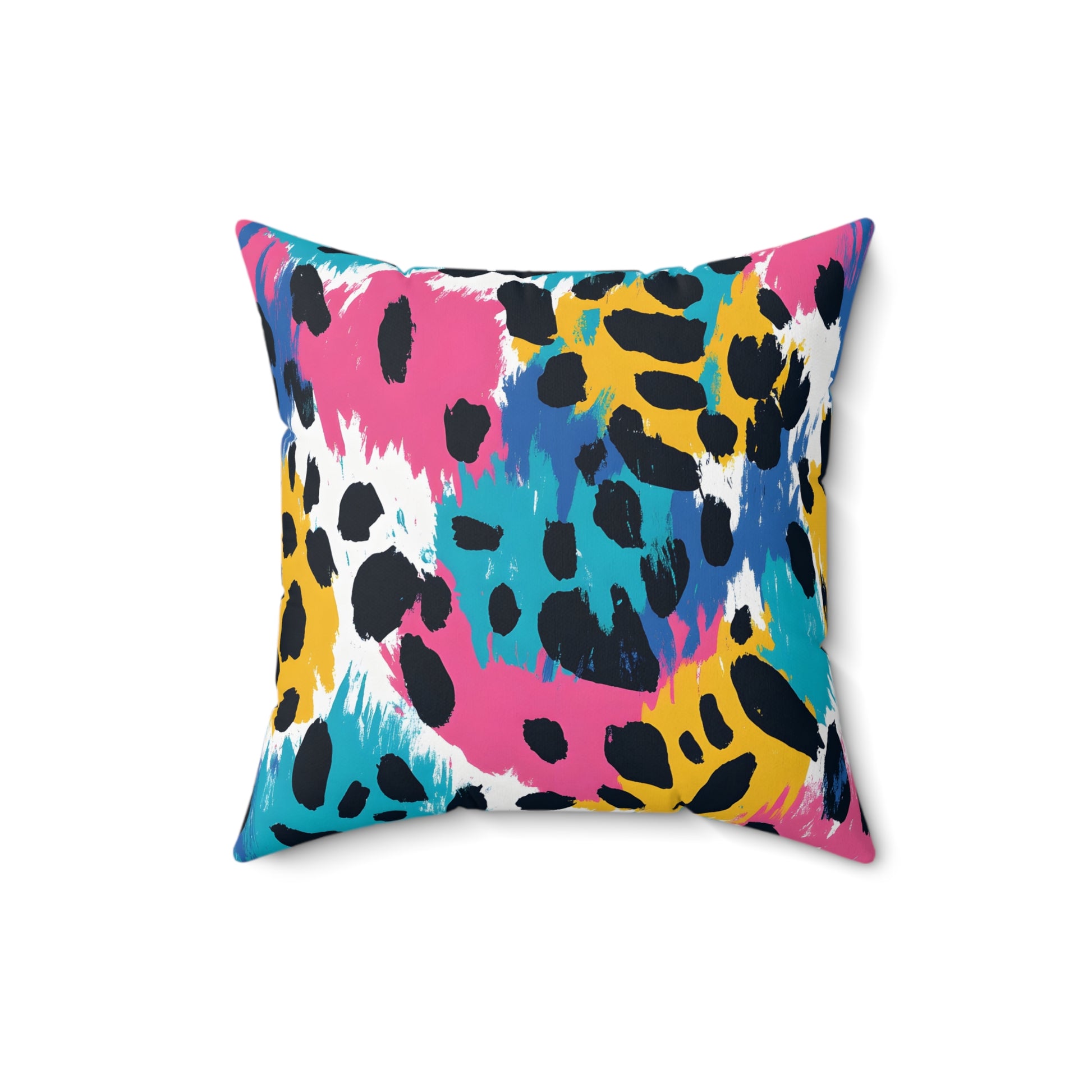 Leopard Print x Paint Brush Strokes Multi-Color Spun Polyester Square Pillow, Artsulli - Art is Long, Life is Short, Home Decor, , , , , , , 
