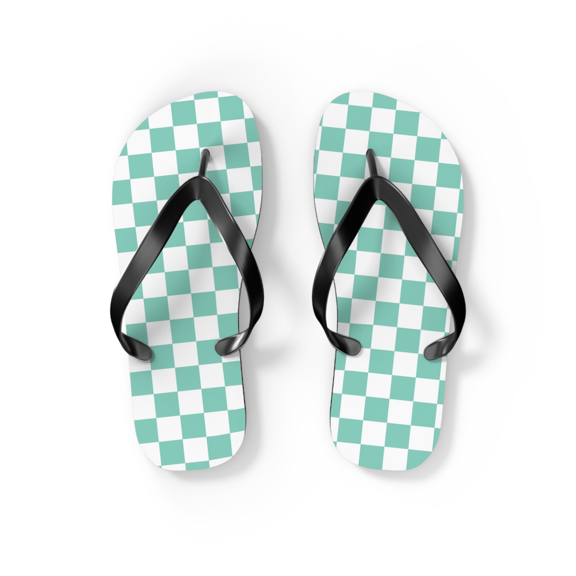 Checkerboard Light Green Flip Flops, Artsulli - Art is Long, Life is Short, Shoes, Size, S, Color, Black sole, , , 22822429746076537755