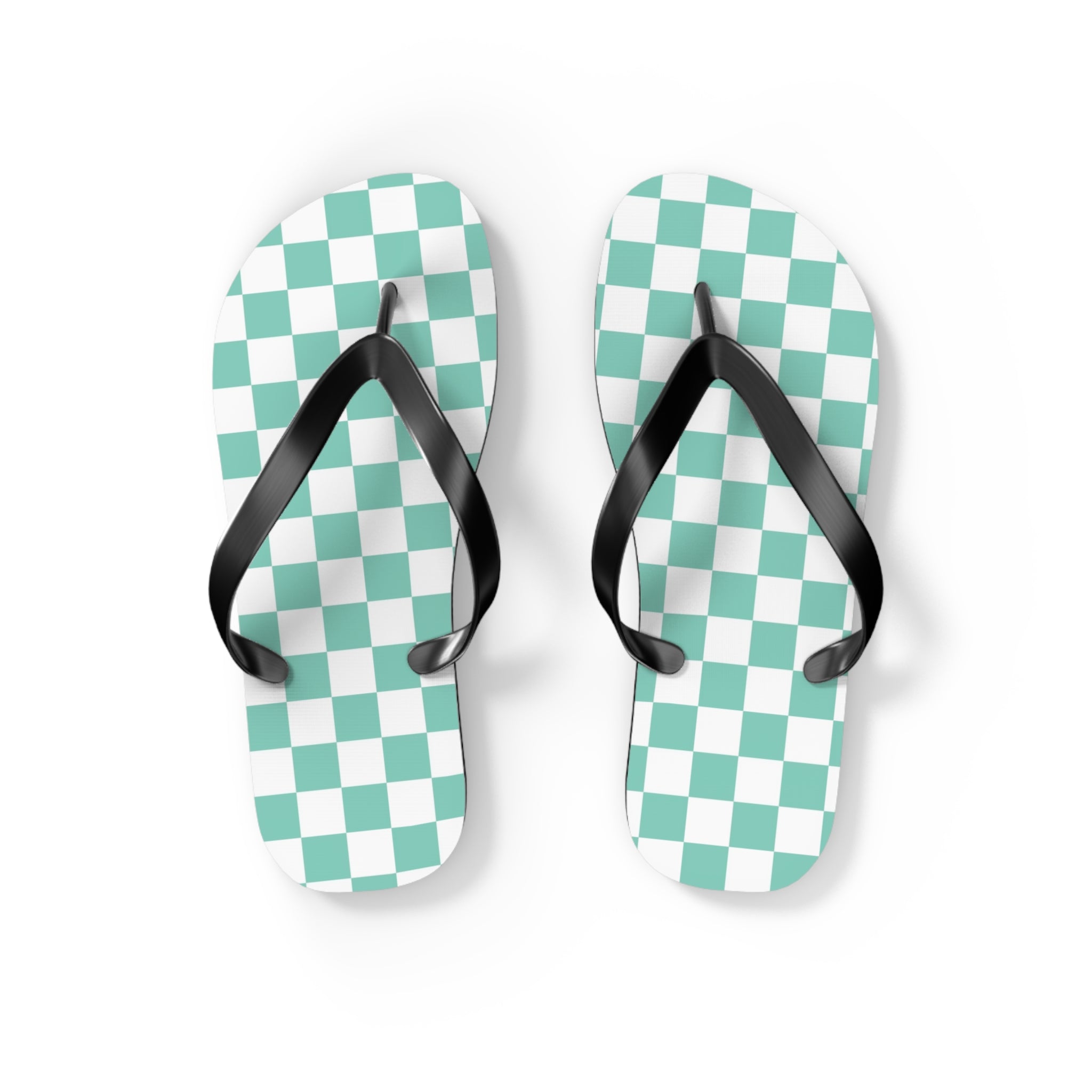 Checkerboard Light Green Flip Flops, Artsulli - Art is Long, Life is Short, Shoes, Size, S, Color, Black sole, , , 22822429746076537755