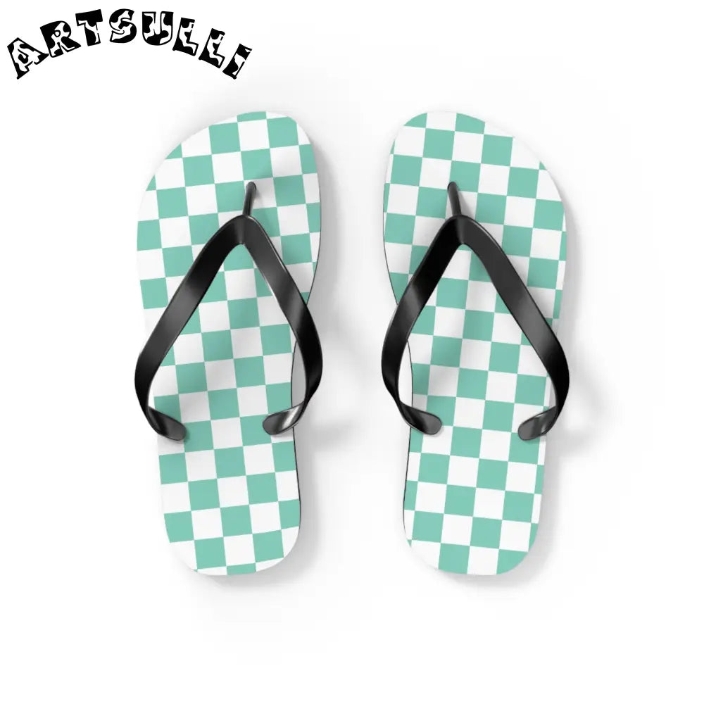 JAKKOUTTHEBXX Checkerboard Light Green Flip Flops JAKKOUTTHEBXX