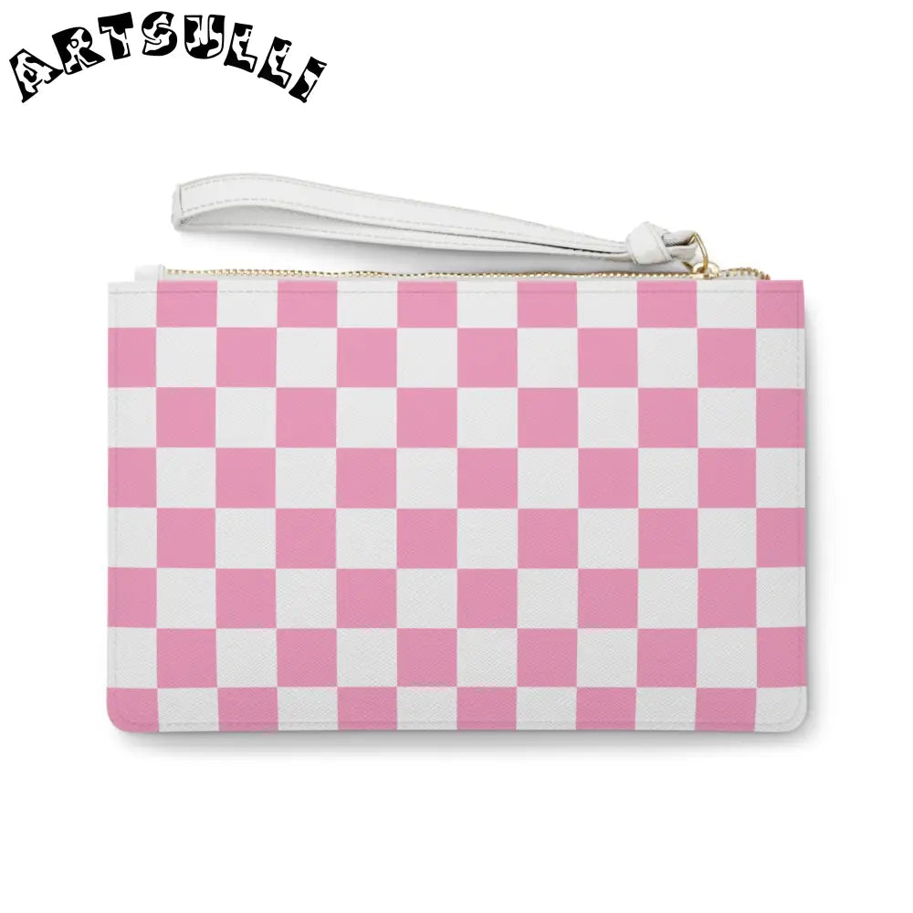 JAKKOUTTHEBXX Checkerboard Hot Pink and White Clutch Bag