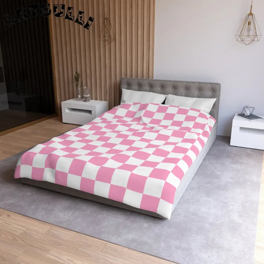 JAKKOUTTHEBXX Checkerboard Hot Pink and White Microfiber Duvet Cover