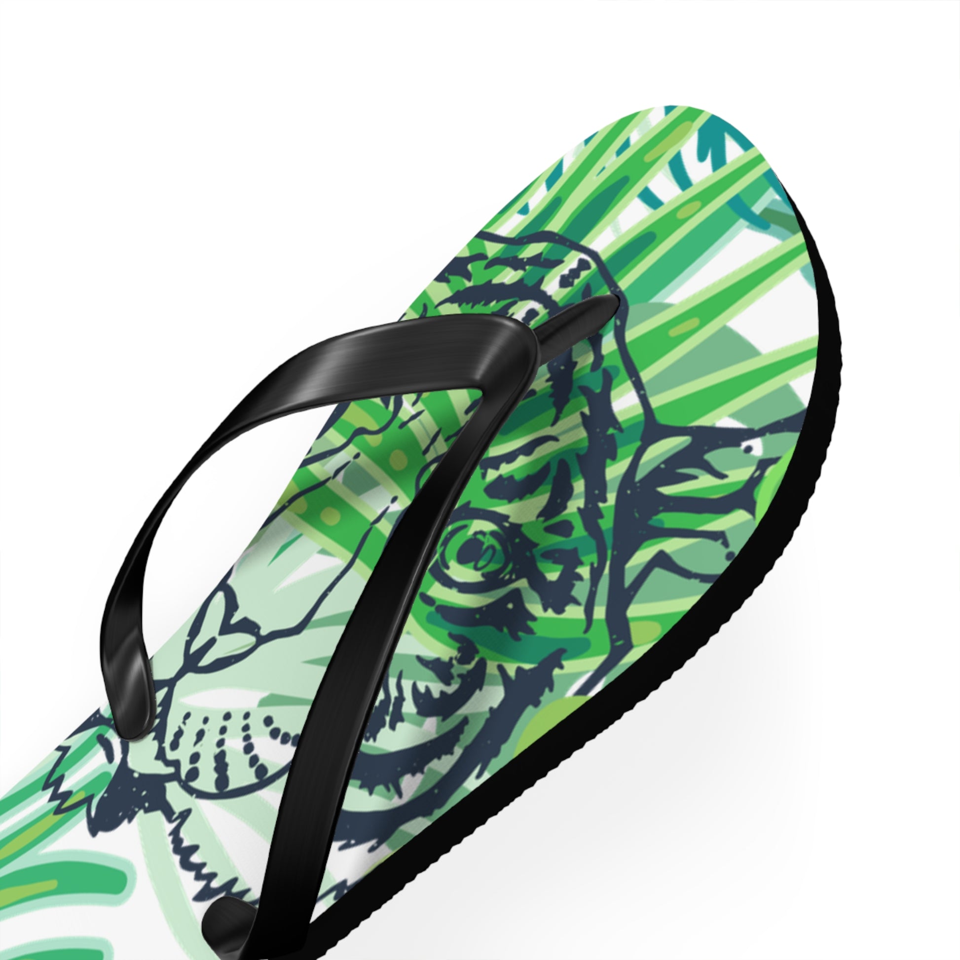 Tropical Jungle Tigers Green Flip Flops, Artsulli - Art is Long, Life is Short, Shoes, , , , , , , 