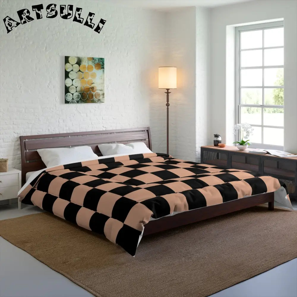 JAKKOUTTHEBXX Checkerboard Soft Orange and Black Comforter