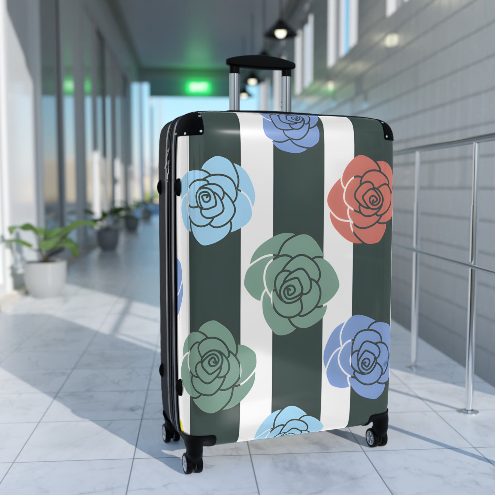 Stripes x Roses Black and White Suitcase, Artsulli - Art is Long, Life is Short, Bags, , , , , , , 