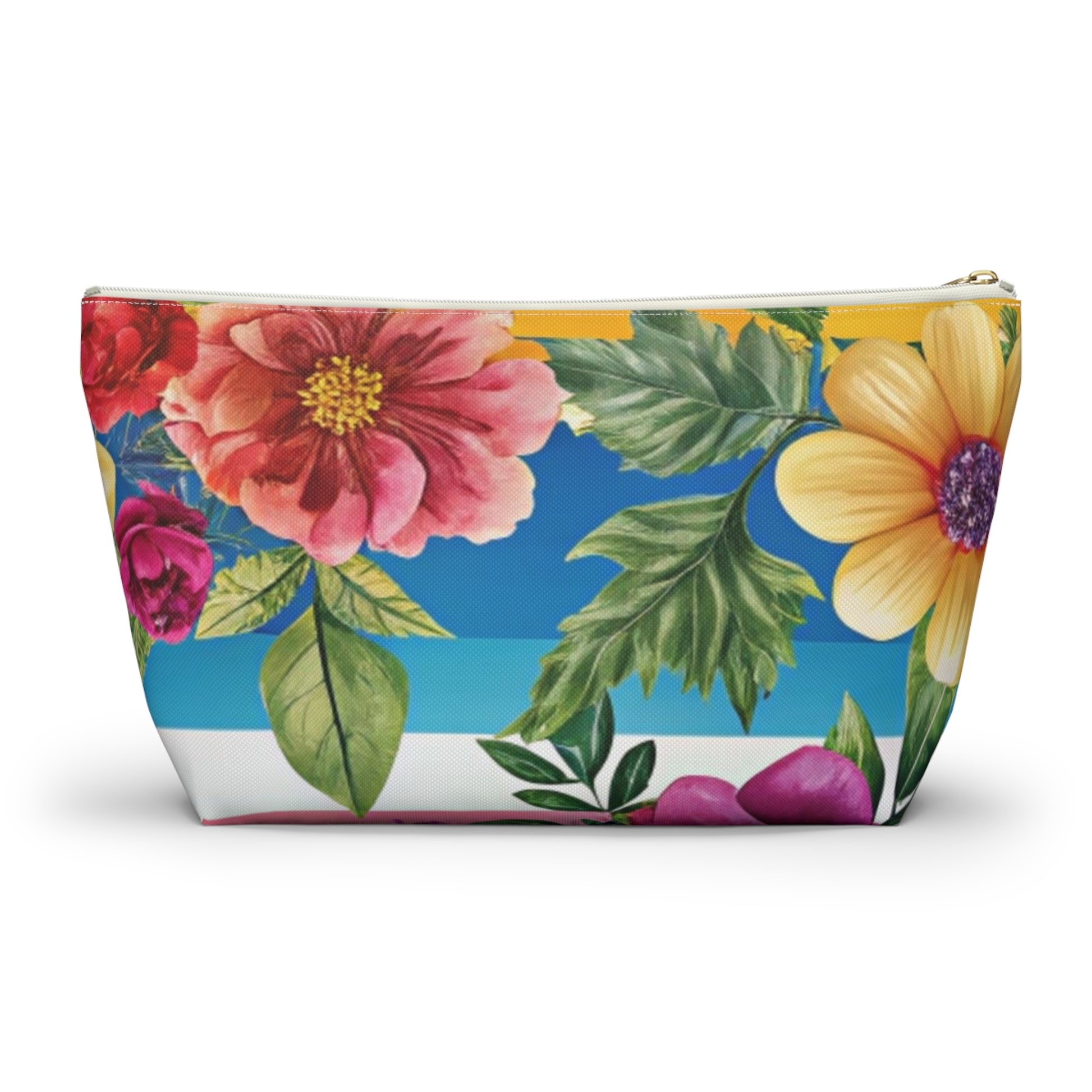 Floral Stripe 4K Accessory Pouch w T-bottom, Artsulli - Art is Long, Life is Short, Bags, , , , , , , 