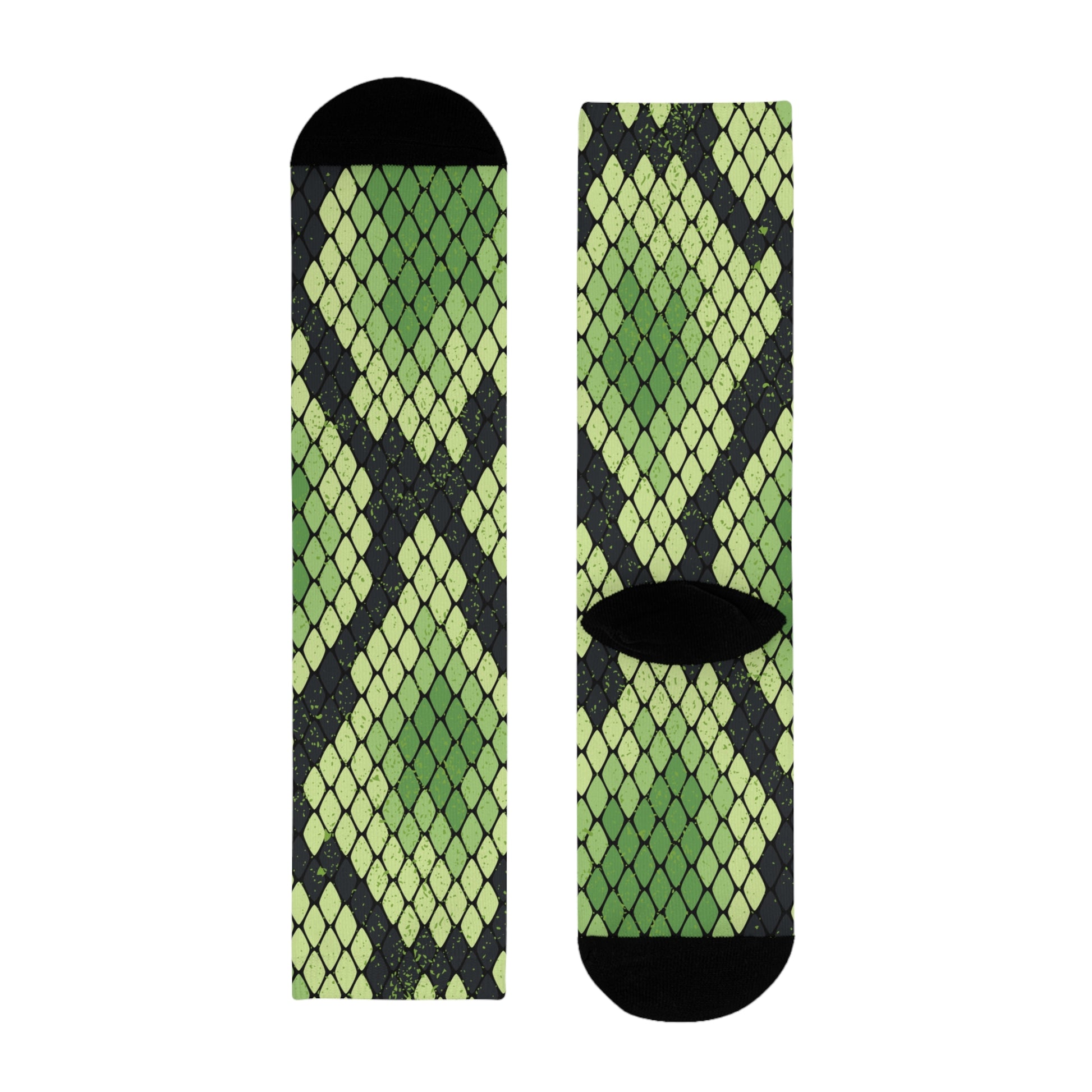 Snake Skin Green and Black Sublimation Crew Socks (EU), Artsulli - Art is Long, Life is Short, All Over Prints, Size, M, , , , , 11226308297152