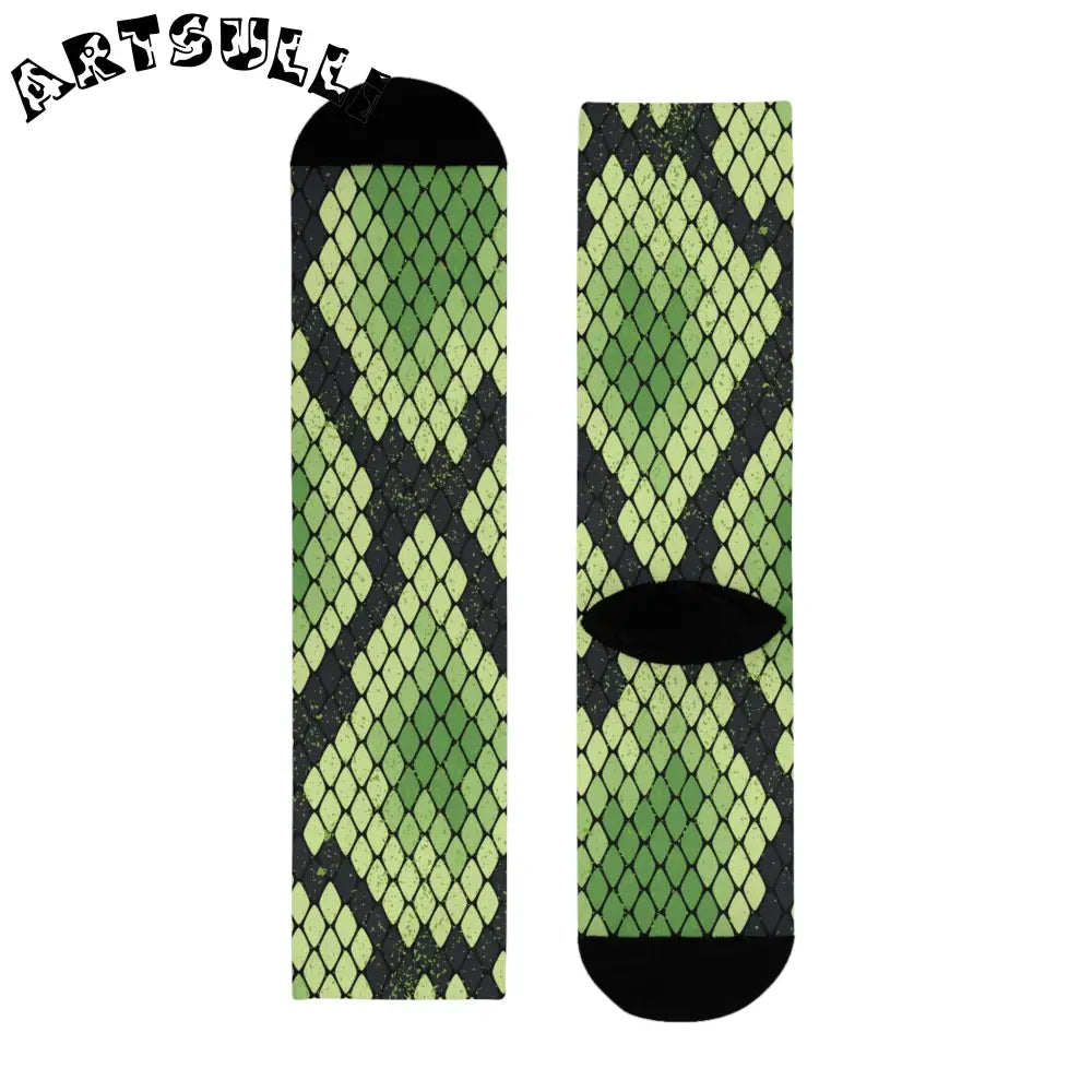 JAKKOUTTHEBXX Snake Skin Green and Black Sublimation Crew Socks (EU)