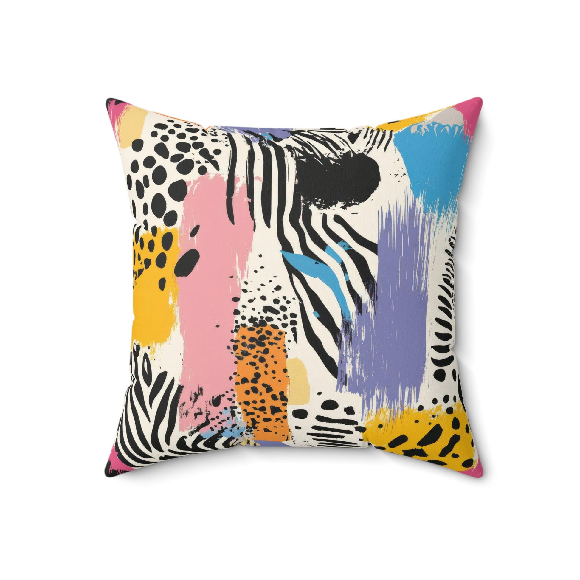 Animal Print x Paint Brush Strokes Multi-Color Spun Polyester Square Pillow, Artsulli - Art is Long, Life is Short, Home Decor, , , , , , , 