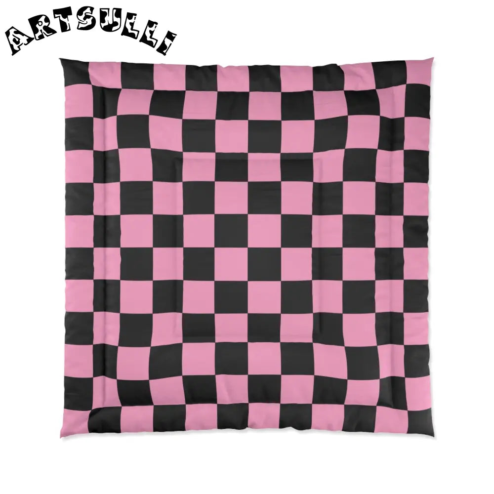 JAKKOUTTHEBXX Checkerboard Black and Pink Comforter JAKKOUTTHEBXX