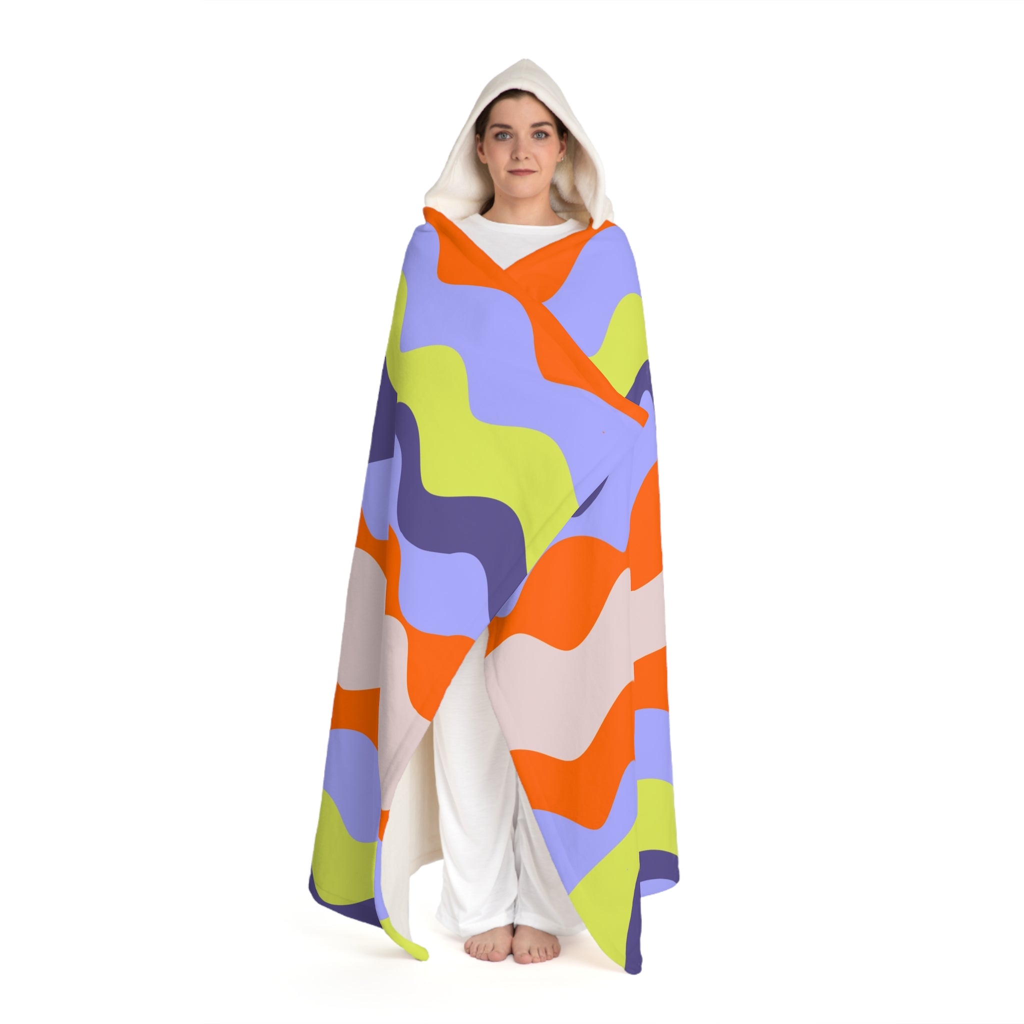 Waves II Red and Blue Hooded Sherpa Fleece Blanket, Artsulli - Art is Long, Life is Short, All Over Prints, , , , , , , 
