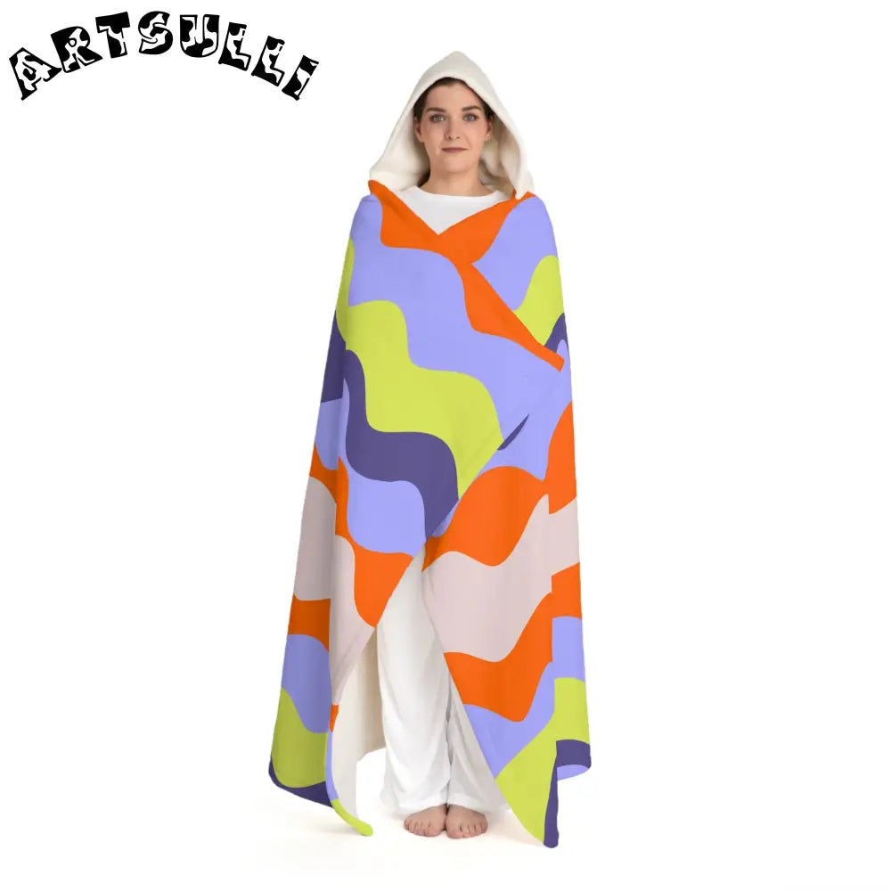 JAKKOUTTHEBXX Waves II Red and Blue Hooded Sherpa Fleece Blanket