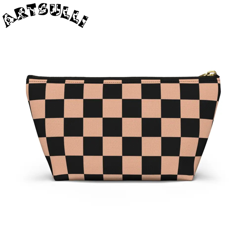 JAKKOUTTHEBXX Checkerboard Soft Orange and Black Accessory Pouch w