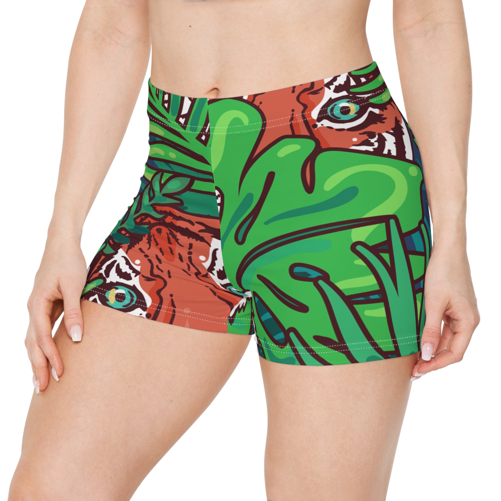 Tropical Jungle Tigers Blue and Green Women's Shorts (AOP), Artsulli - Art is Long, Life is Short, All Over Prints, , , , , , , 