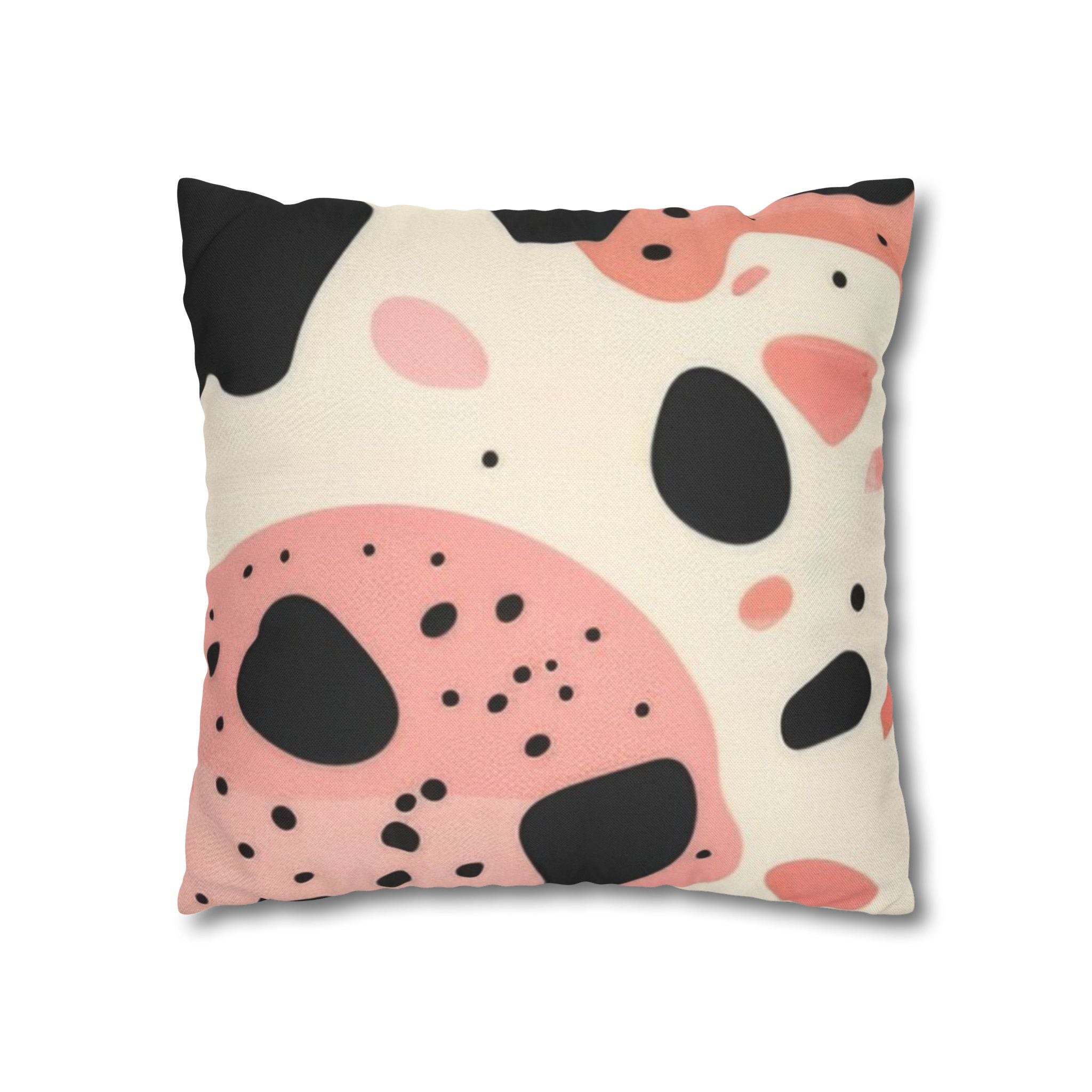 Organic Cow Print Cream and Pink Spun Polyester Square Pillowcase, Artsulli - Art is Long, Life is Short, Home Decor, , , , , , , 
