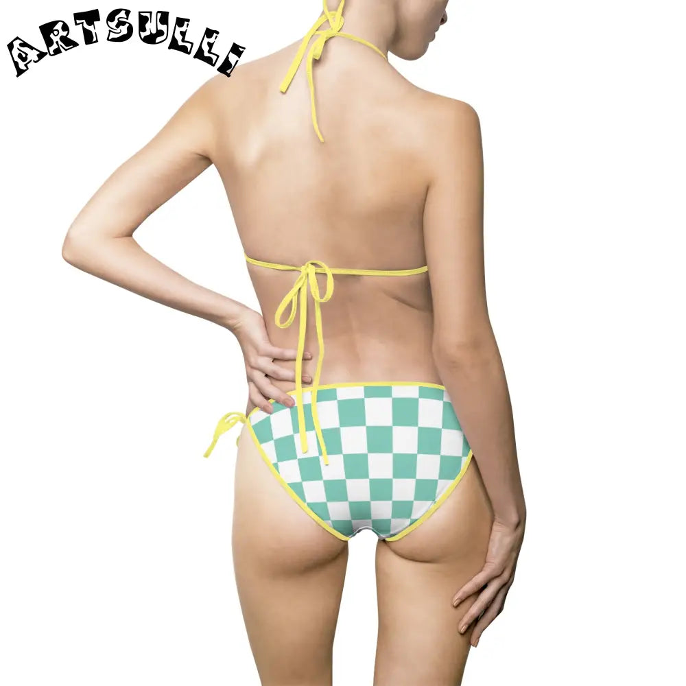 JAKKOUTTHEBXX Checkerboard Light Green Women’s Bikini Swimsuit (AOP)