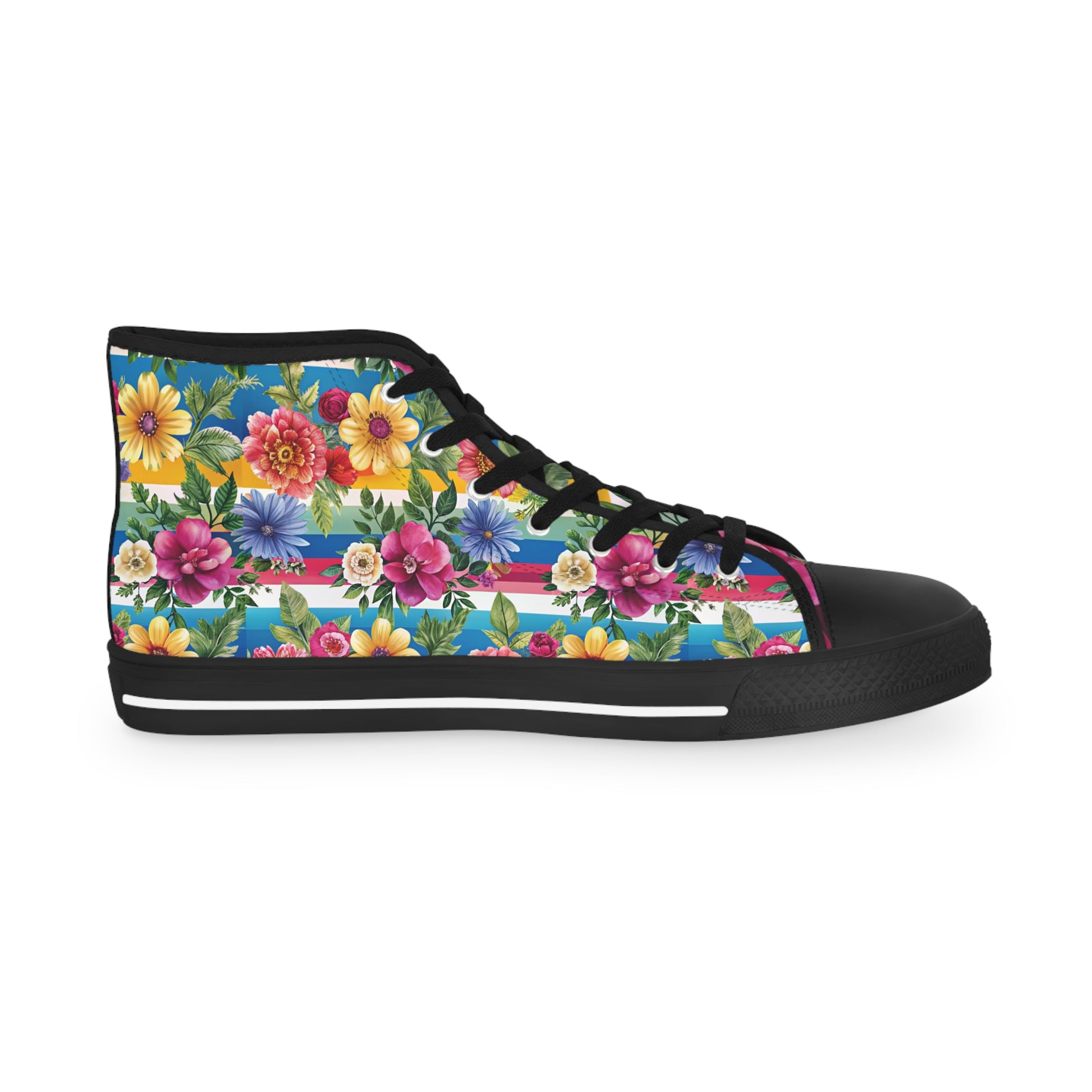 Floral Stripe 4K III Men's High Top Sneakers, Artsulli - Art is Long, Life is Short, Shoes, , , , , , , 