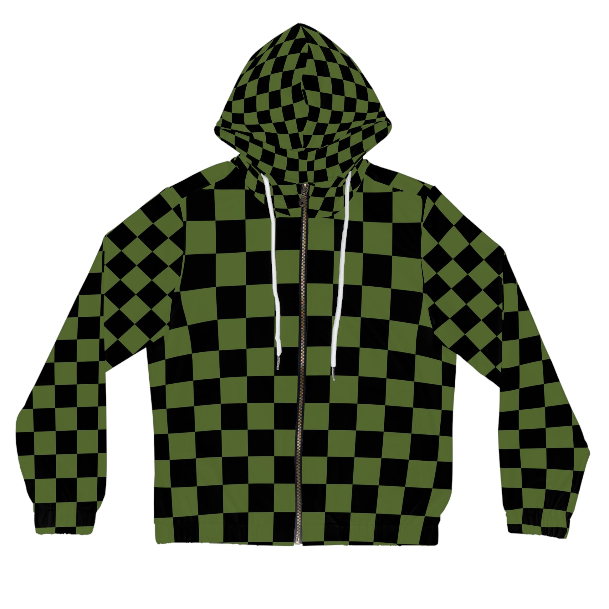 Checkerboard Olive Green and Black Women’s Full-Zip Hoodie (AOP), Artsulli - Art is Long, Life is Short, All Over Prints, Size, XS, Color, White, , , 34351405475441482178